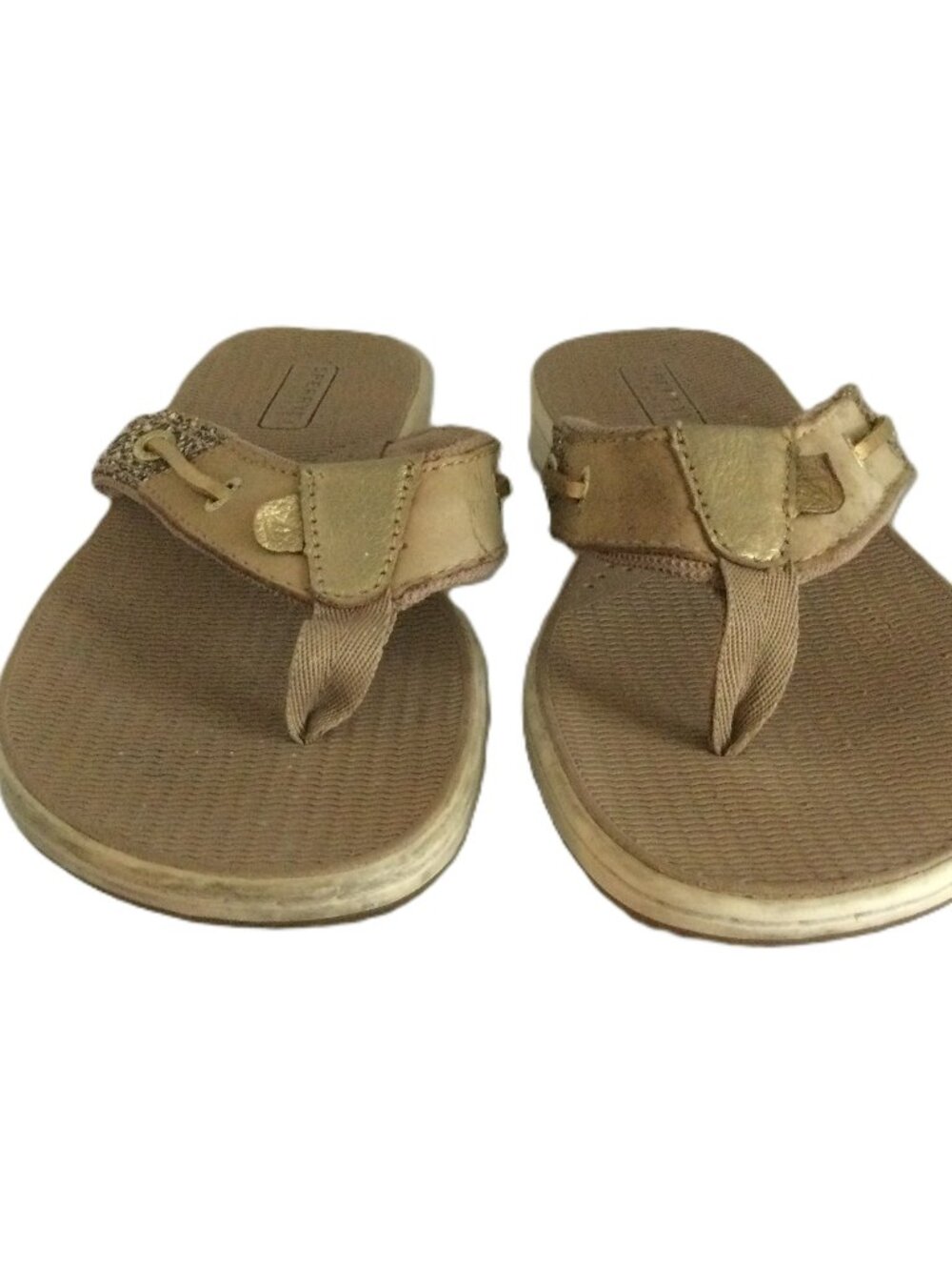 Sperry Top-Sider Gold Glitter Upper Leather Tan Thong Sandals Size 8